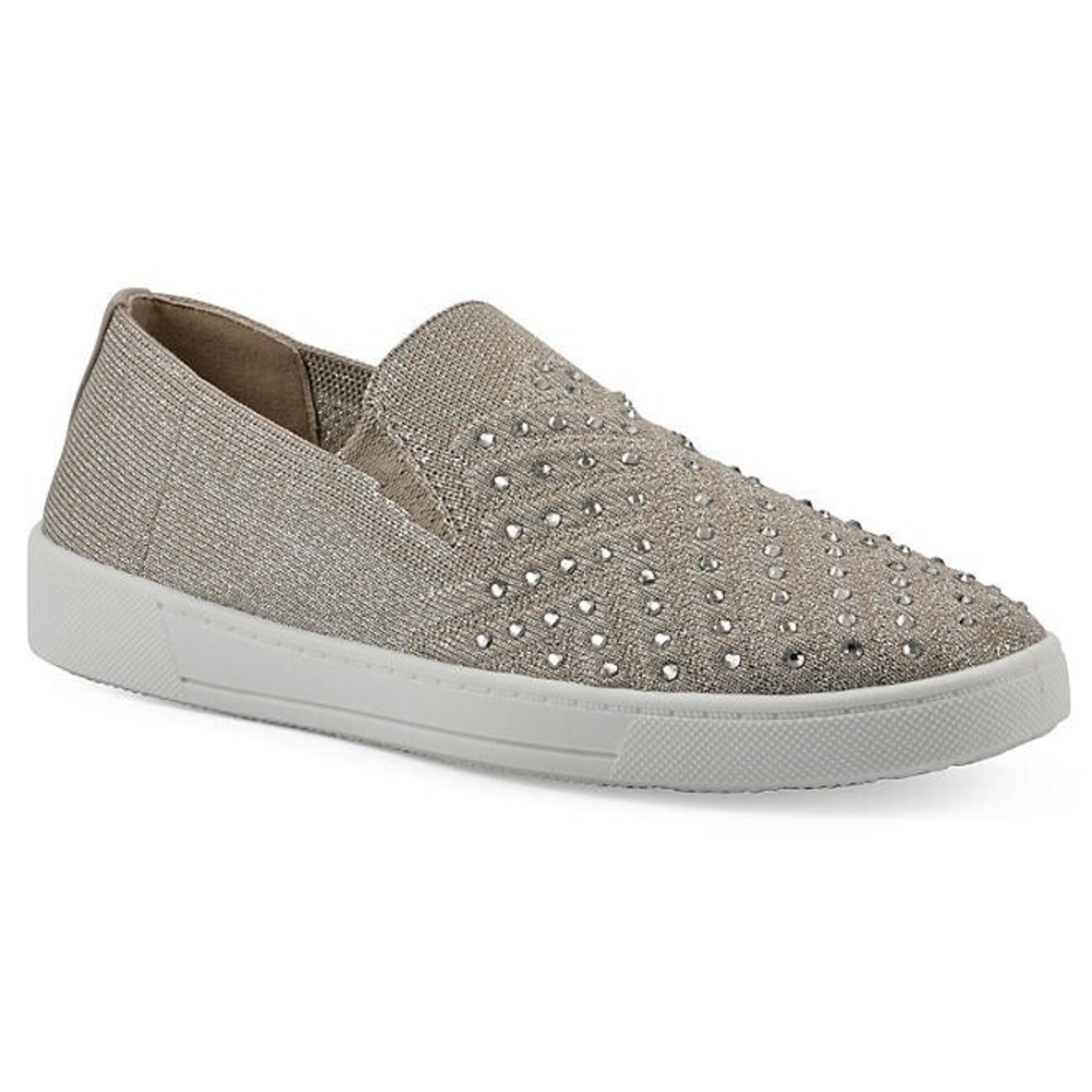 White Mountain Womens Bling Sneaker Metallic Taupe Size 7 Slip On Walking Shoe